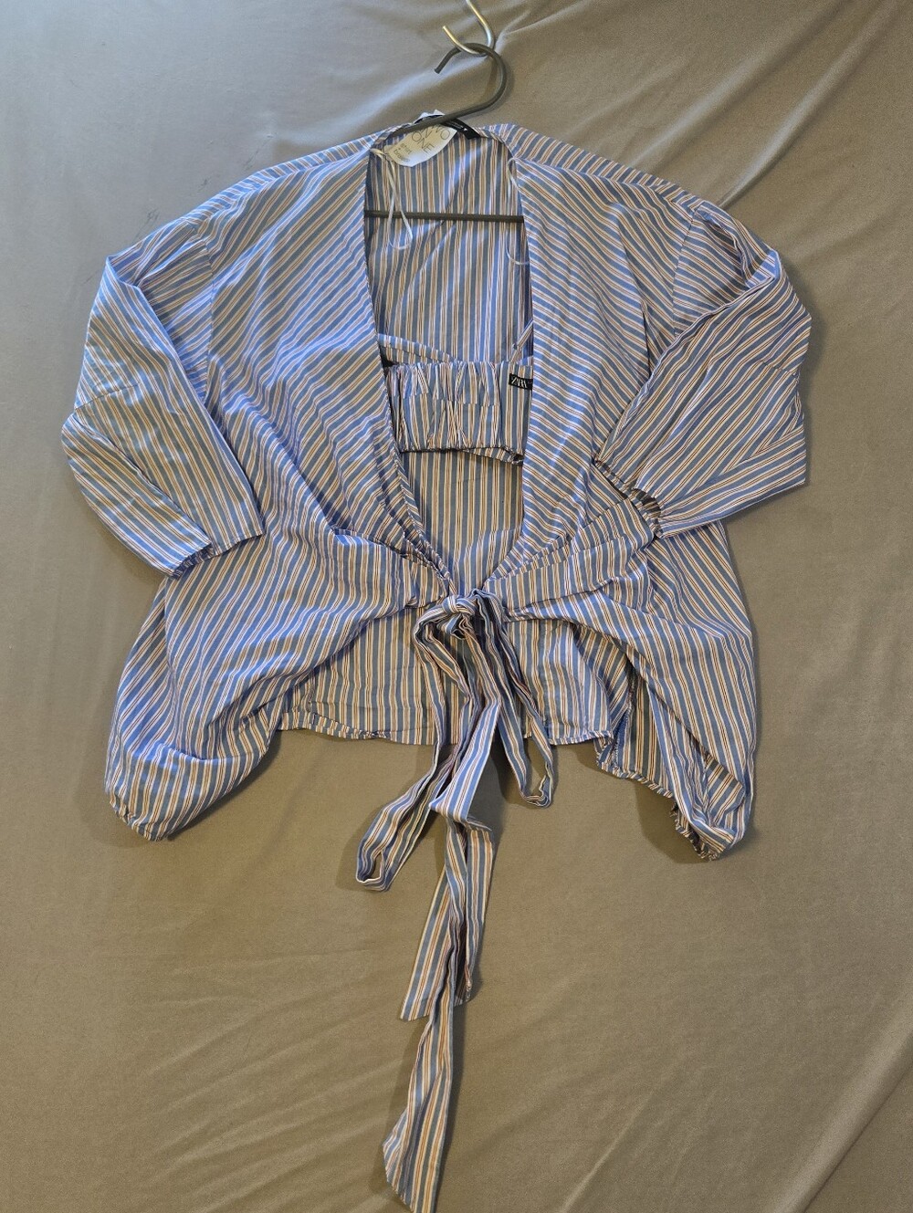 Zara 2-in-1 Shirt and Bralette 100% Cotton Pinstripe Outfit XS Boho Cottagecore